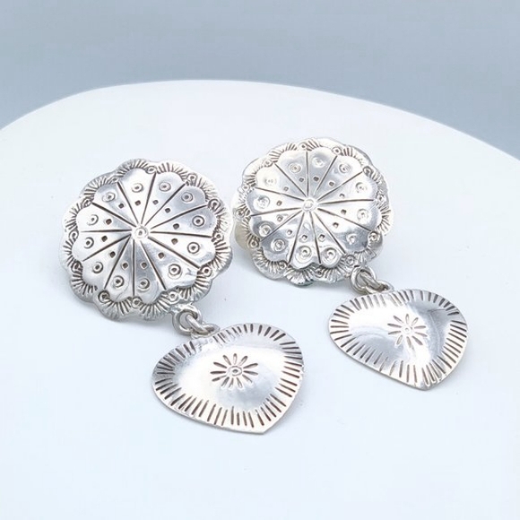 Taxco Jewelry - Vintage 925 Sterling Silver TAXCO MEXICO Etched Stamped Heart Dangle Earrings